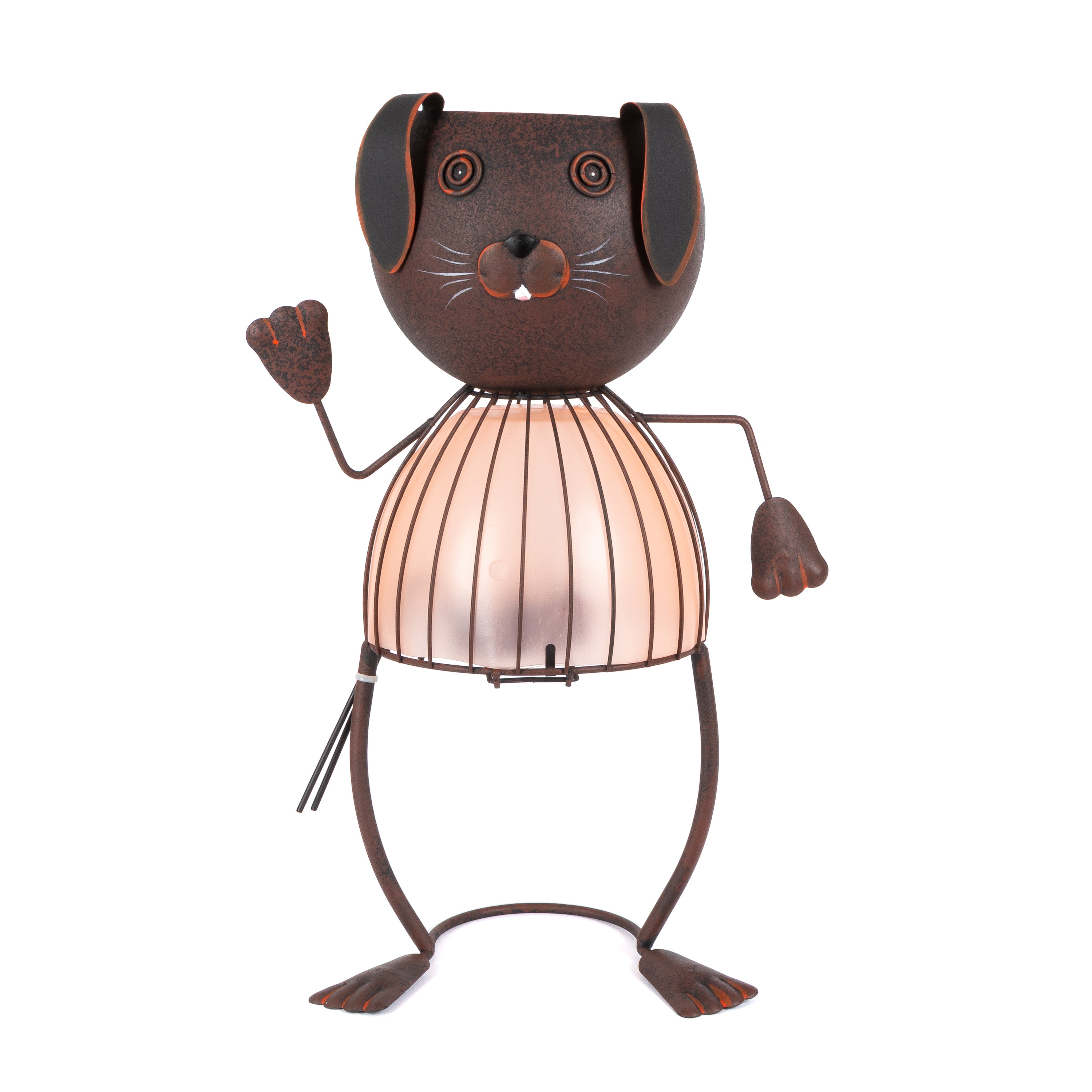 20.87 Inch Whimsical Orange Solar Lighted Metal Rabbit Planter Head